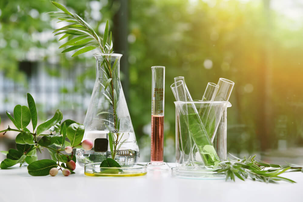 natural plant extracts for skin care being made in a lab by glotopix